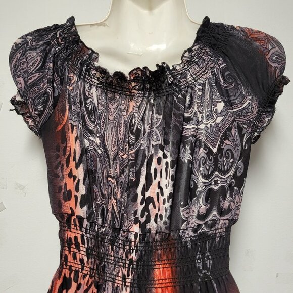 ORANGE and Black Short Sleeve Ruched Stretchy V Neck Summer Maxi Long Dress - Picture 12 of 16